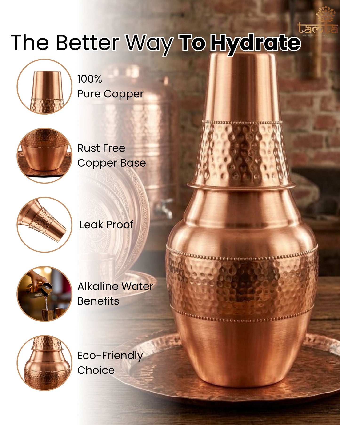Pure Copper Water Bottle Tatva H009, 950 ml अमृत
