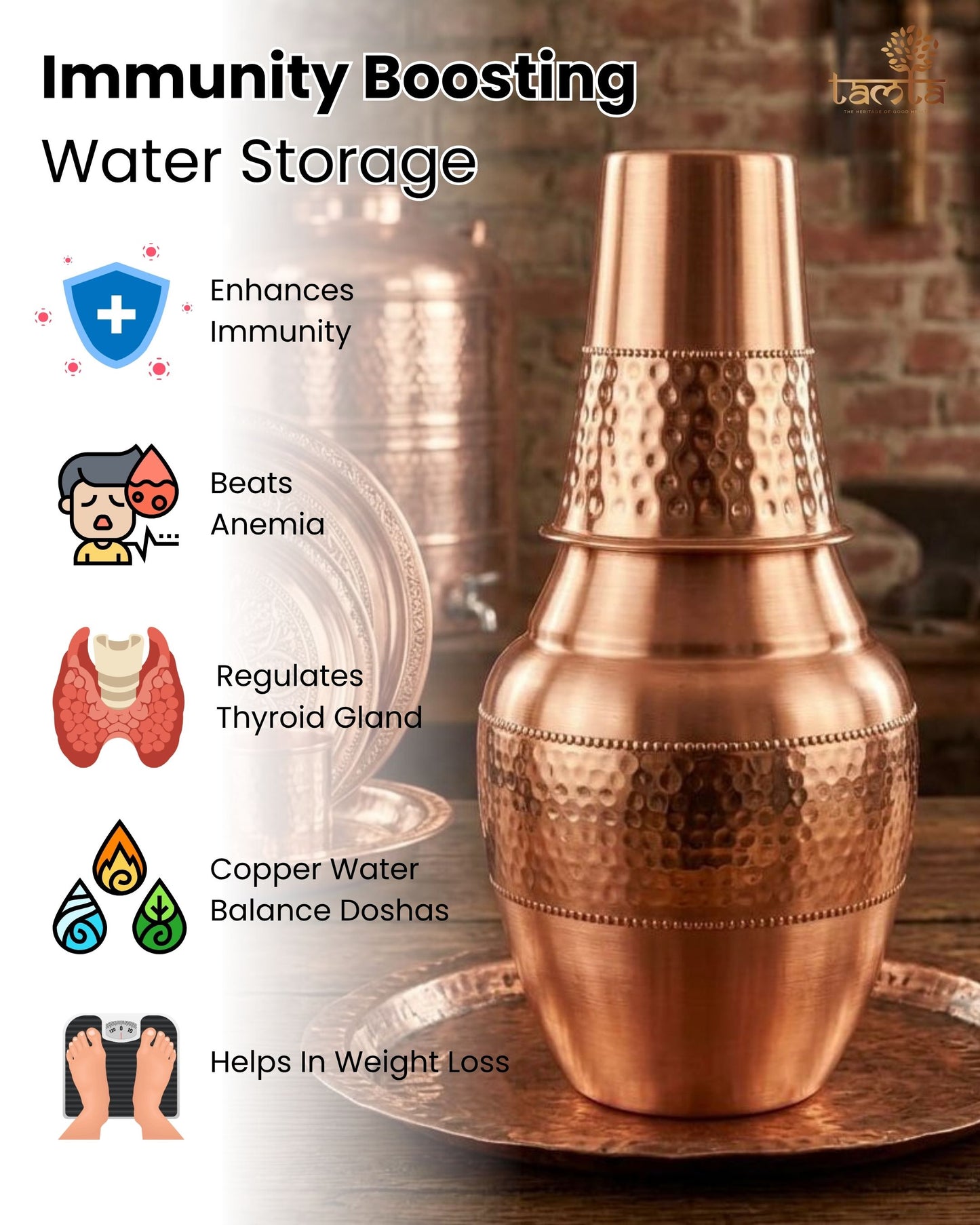 Pure Copper Water Bottle Tatva H009, 950 ml अमृत