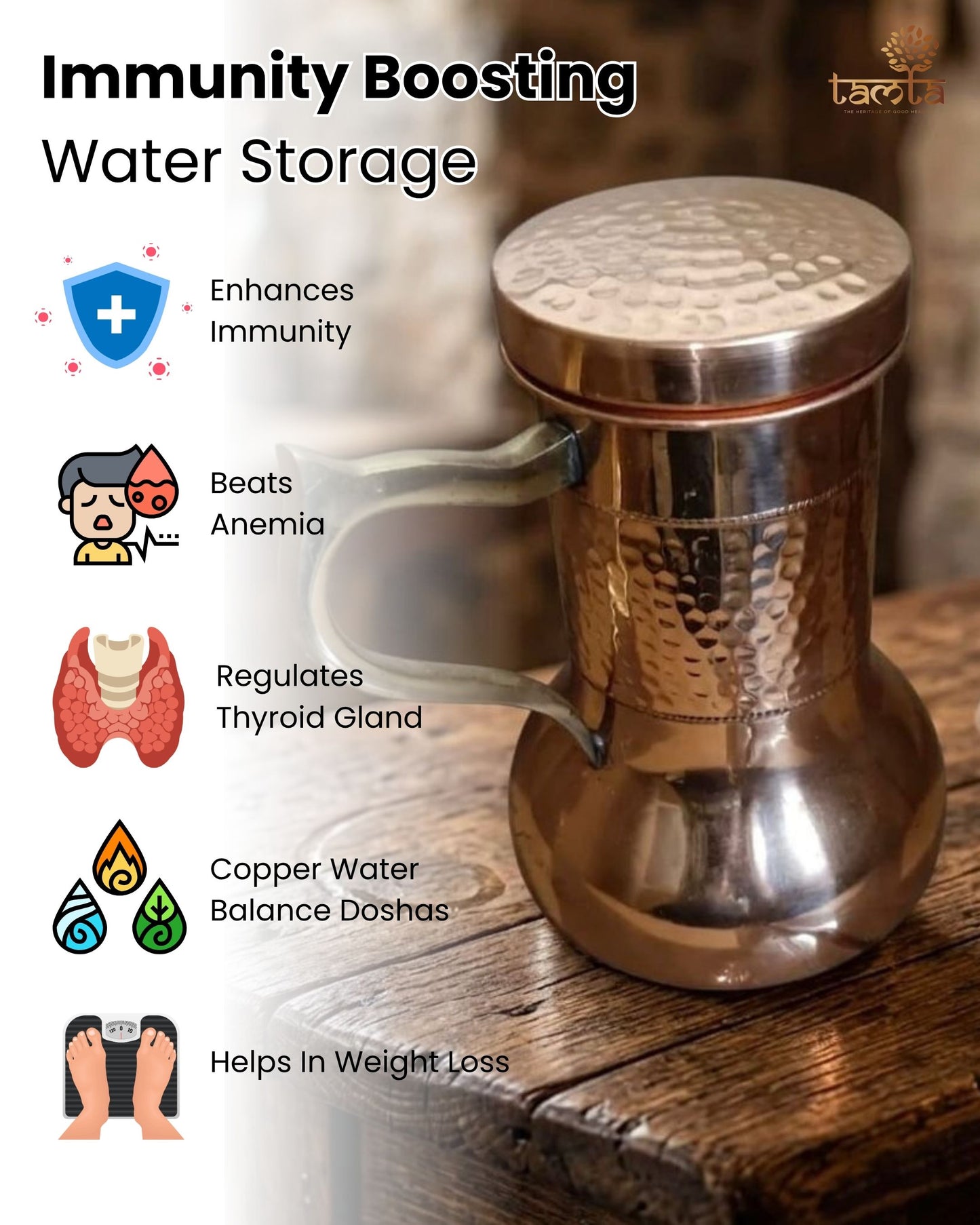 Pure Copper Water Jar - 950 ML (धरोहर)
