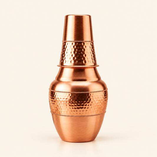 Tamtaware Pure Copper Bedside Carafe with Glass Lid (950 ml)
