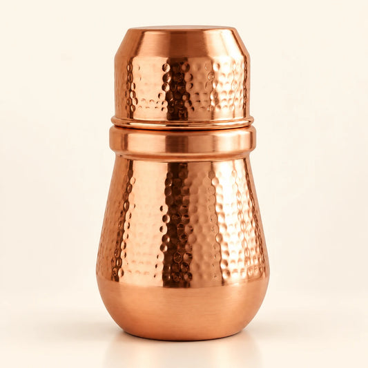 Tamtaware Pure Copper Bedside Carafe with Glass Lid (950 ml) – Hammered Finish