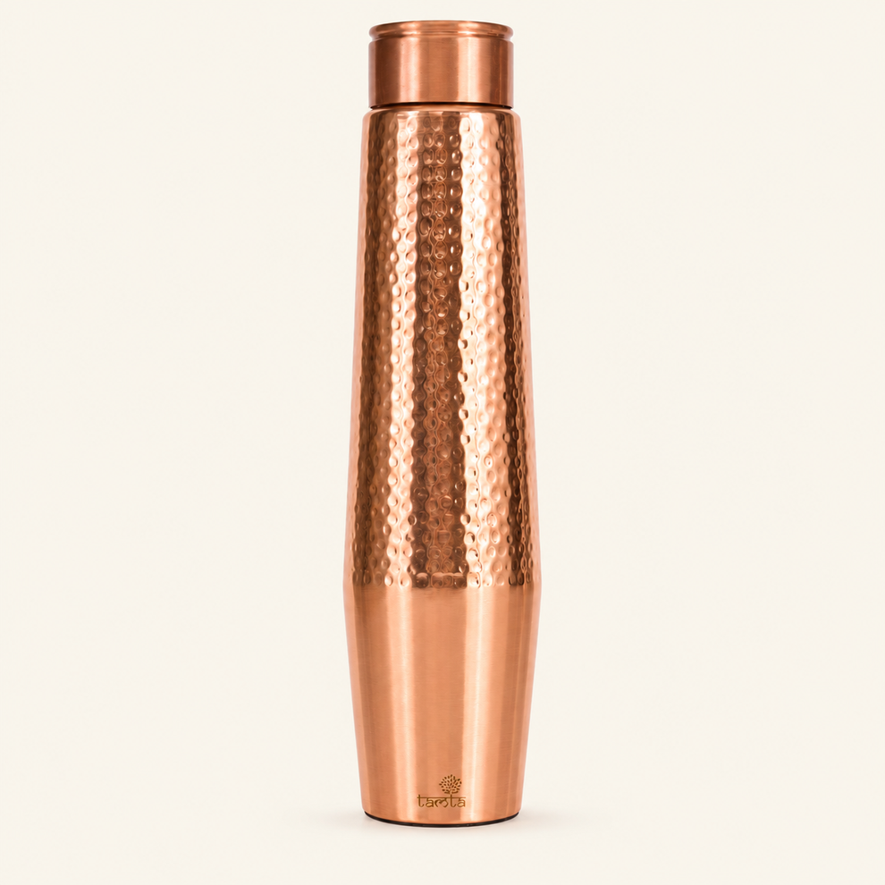 Tamtaware Handcrafted Pure Copper Water Bottle 950 ml – Dual Finish Hammered Upper