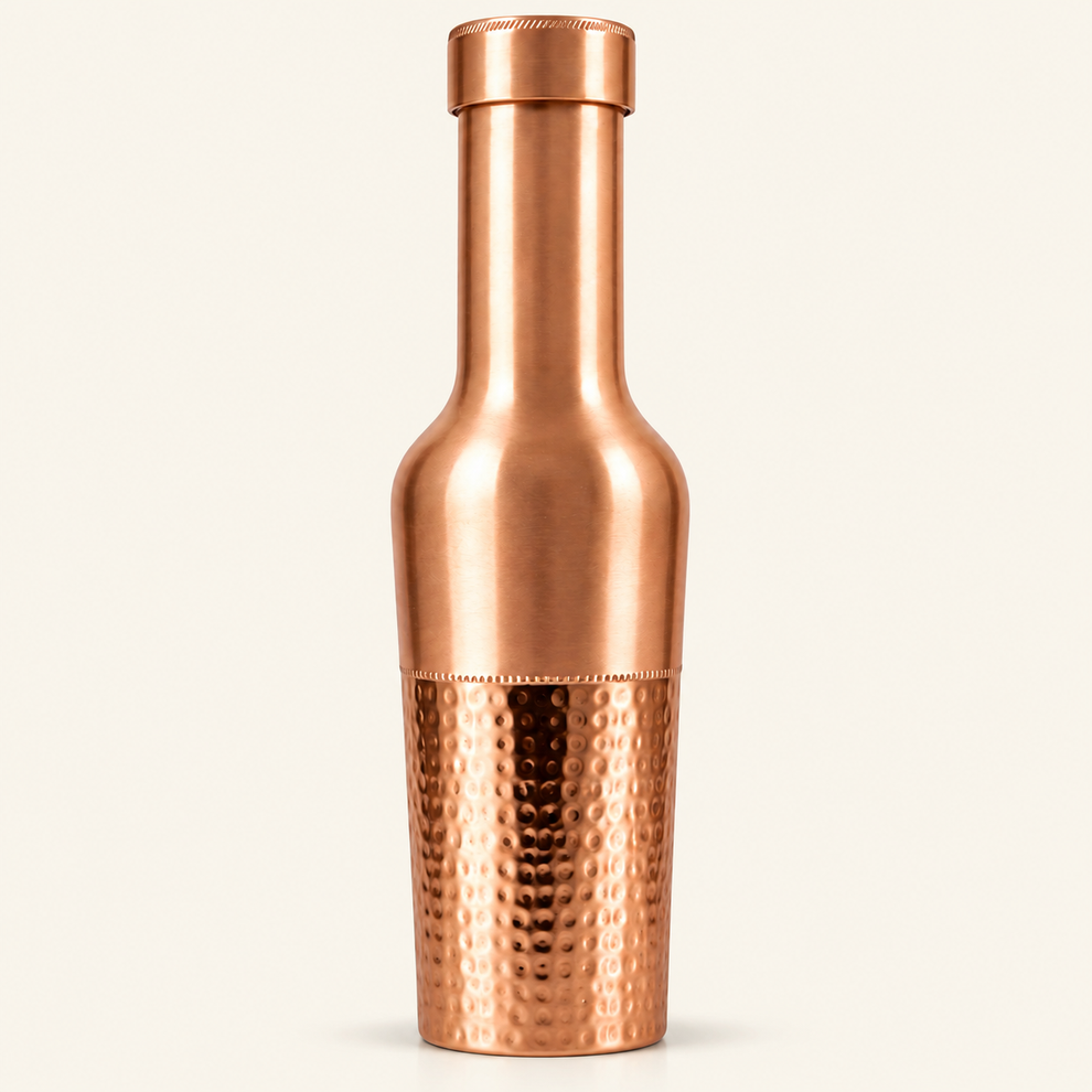 Tamtaware Crafted Pure Copper Bottle (950 ml) – Half Hammered Long Neck