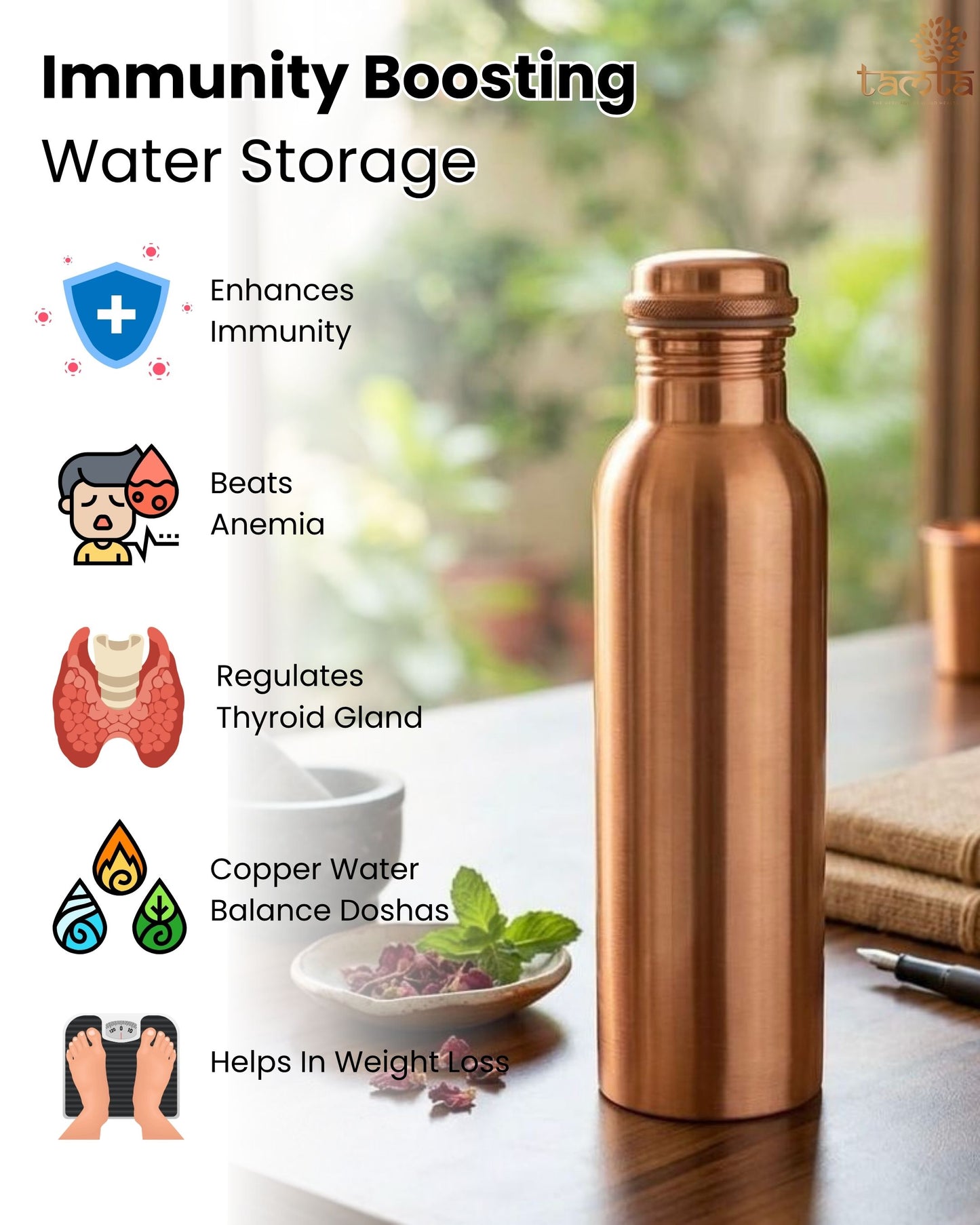 Pure Copper Water Bottle Tamra P001 Matte Finish, 950 ml धरोहर