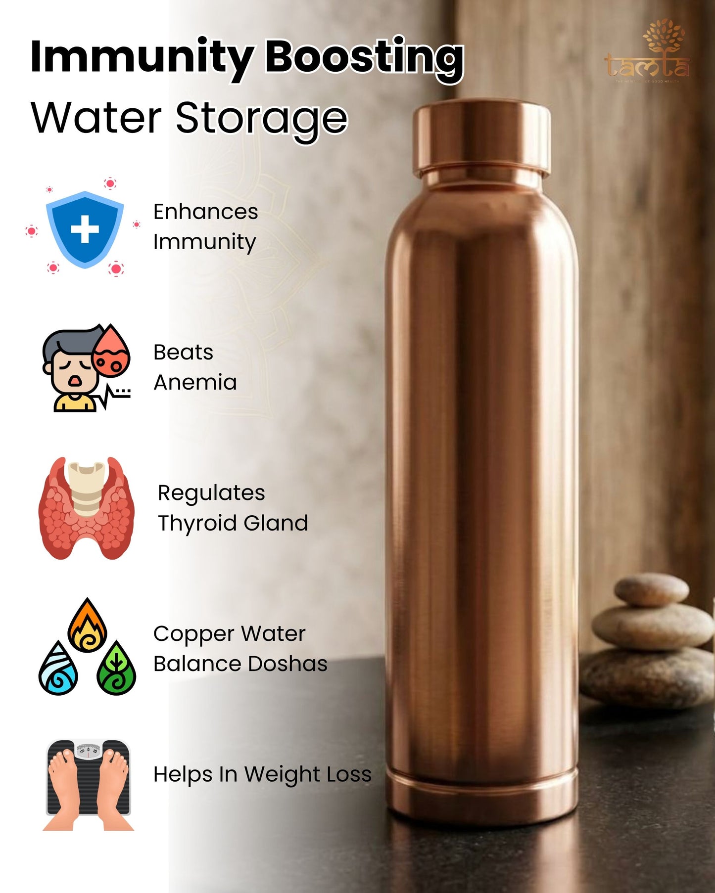 Pure Copper Water Bottle Tamra P006 Matte Finish 950 ml आरोग्य