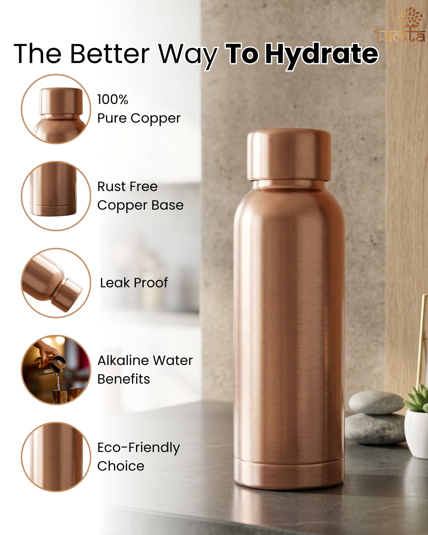 Pure Copper Water Bottle Tamra P007 Matte Finish 500 ml तांबा