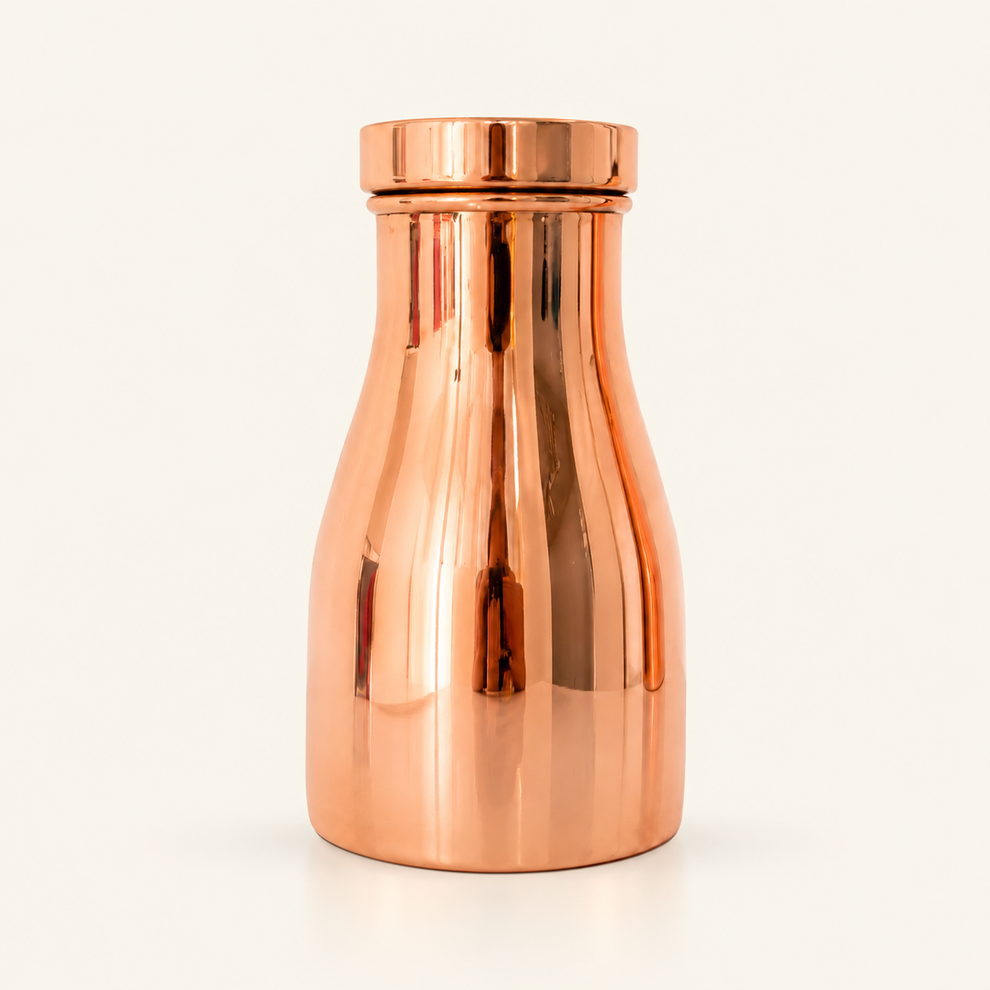 Tamtaware Pure Copper Bedside Surahi Carafe with Glass Lid (1000 ml) – Mirror Shine Tumbler Set
