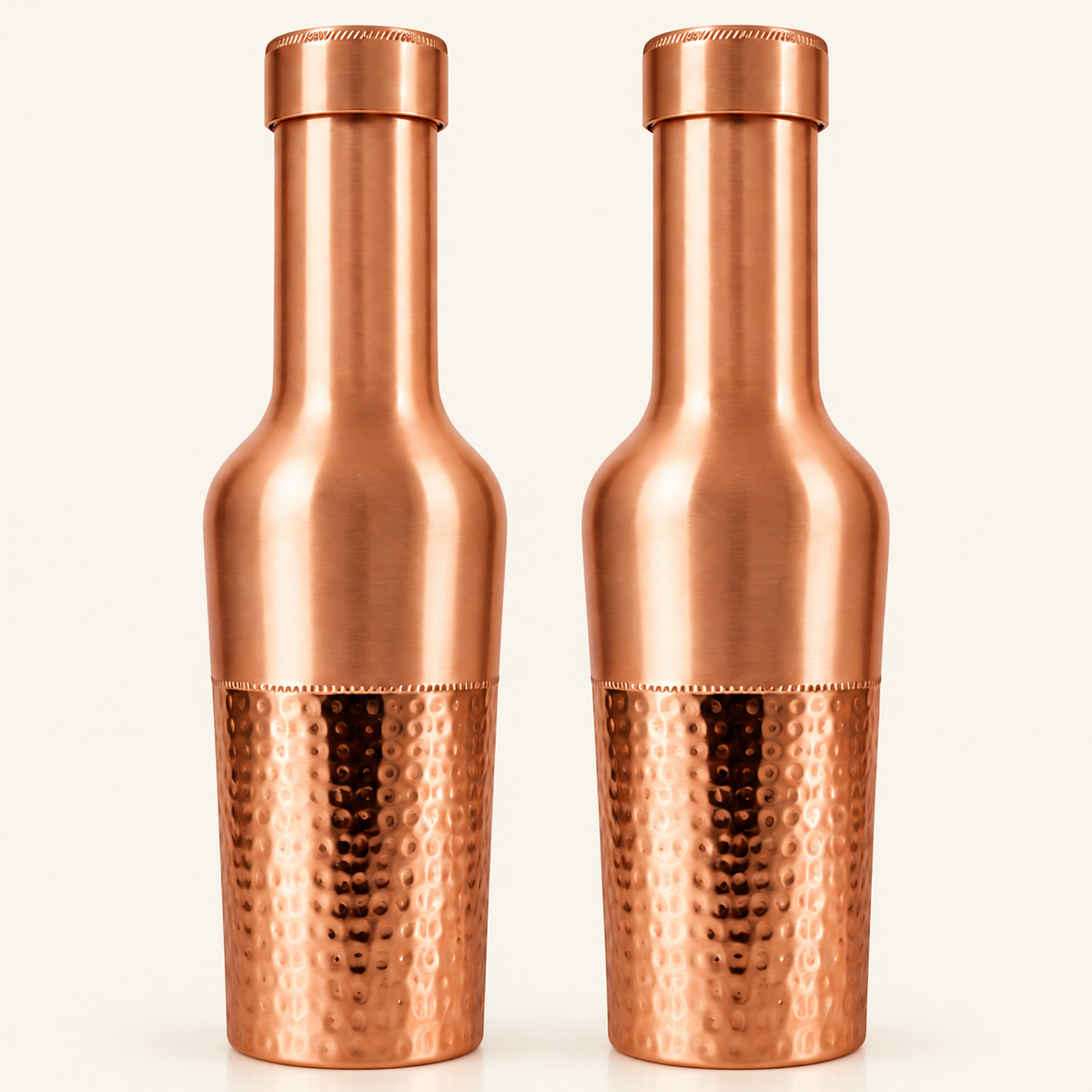Tamtaware Crafted Pure Copper Bottle (950 ml) – Half Hammered Long Neck Set of 2