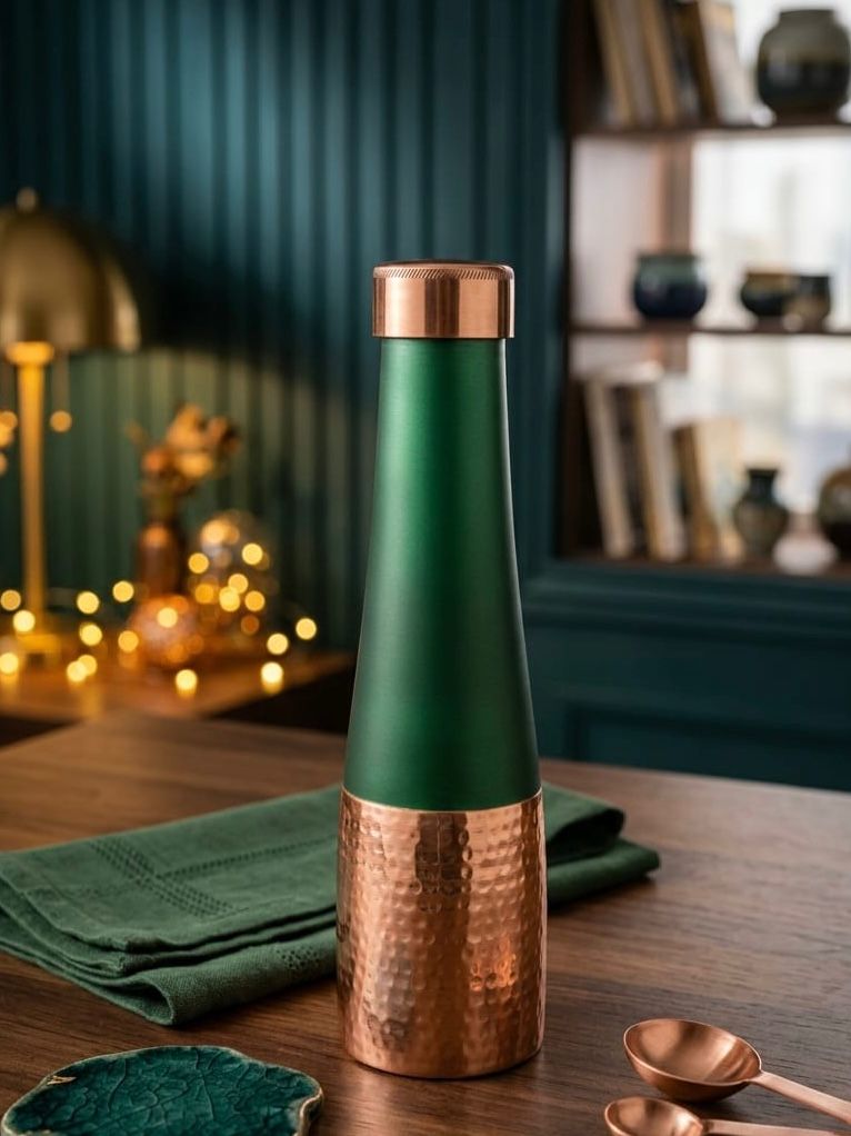 TIVRA Silk Copper Bottle Half-Hammered Green Edition T004 - 950 ml संस्कार