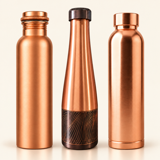 Tamtaware Premium Pure Copper Water Bottle Combo (Set of 3, 950 ml Each) – Classic, Designer & Plain Matte