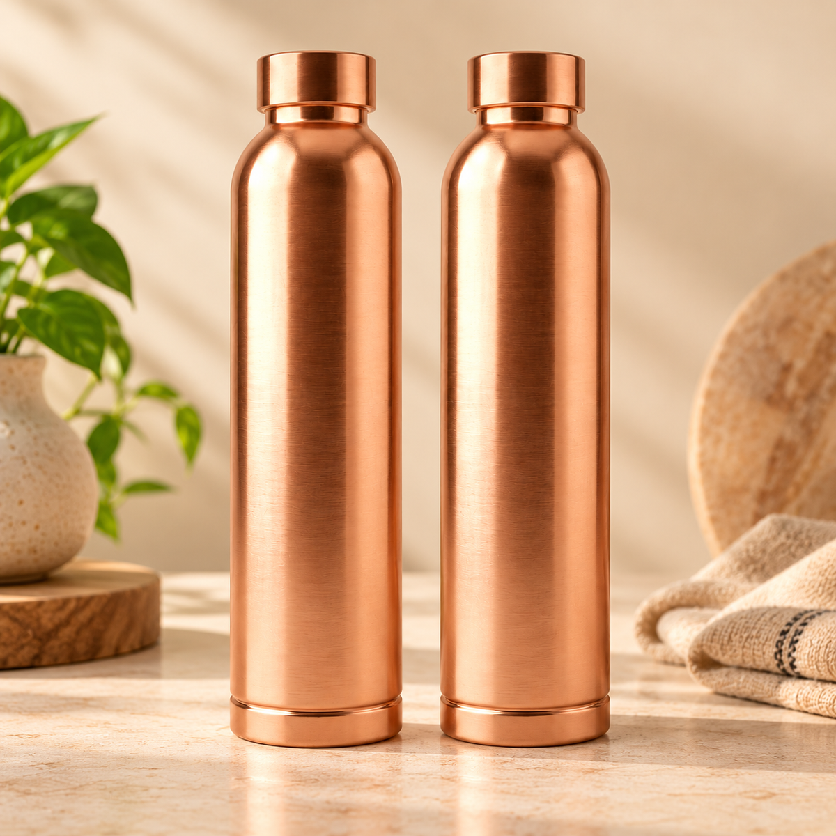 Tamtaware Tamra Pure Copper Water Bottle (950 ml) – Matte Finish Leak-Proof Set of 2