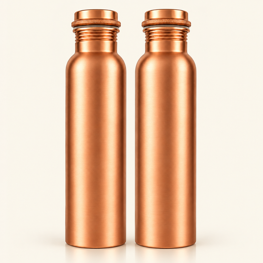 Tamtaware Handcrafted Pure Copper Water Bottle 950 ml – Brushed Satin Matte Bottle Set of 2