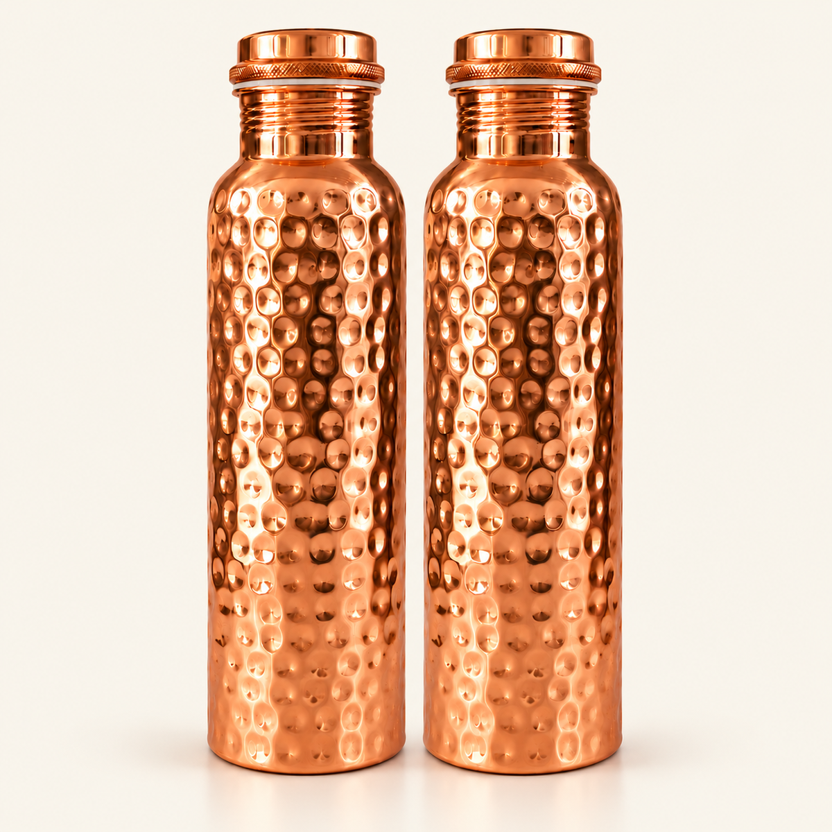 Tamtaware Handcrafted Pure Copper Water Bottle 950 ml – Full Hammered Ayurvedic Flask Set of 2