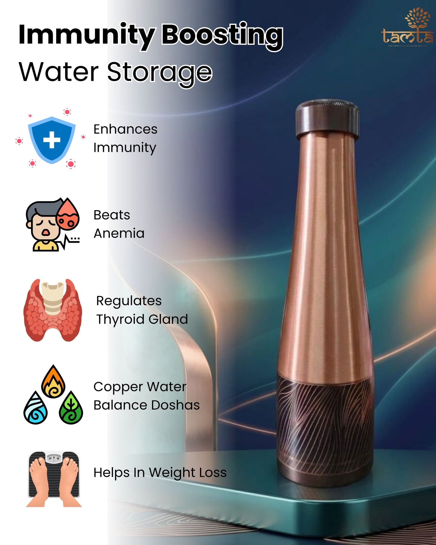 TURA V008 Earth Vein Copper Bottle – Elegant Gloss Edition 950 ml - विरासत