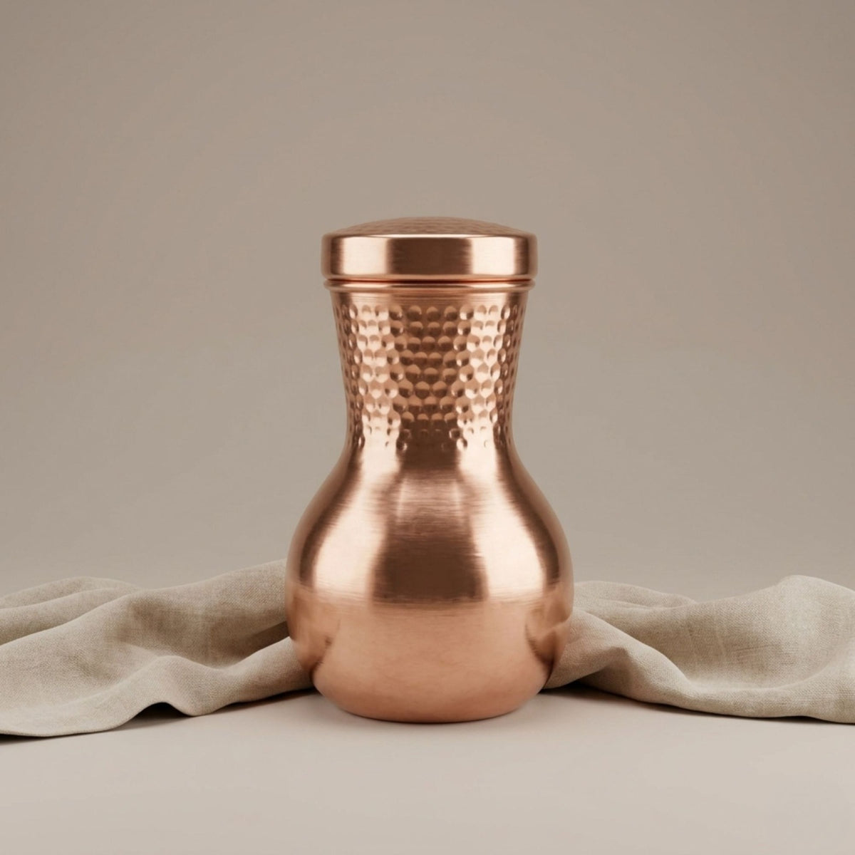 Tamtaware Pure Copper Water Pot Carafe (950 ml) – Matte Finish with Hammered Neck