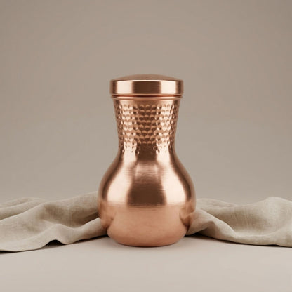 Tamtaware Pure Copper Water Pot Carafe (950 ml) – Matte Finish with Hammered Neck