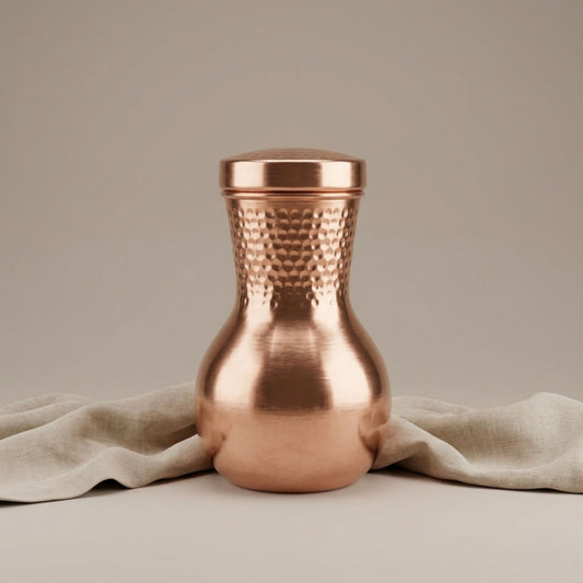 Tamtaware Pure Copper Water Pot Carafe (950 ml) – Matte Finish with Hammered Neck